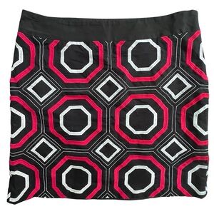 Ann Taylor Black and Red Geometric Cotton Embroidered Pencil Skirt, Size 16